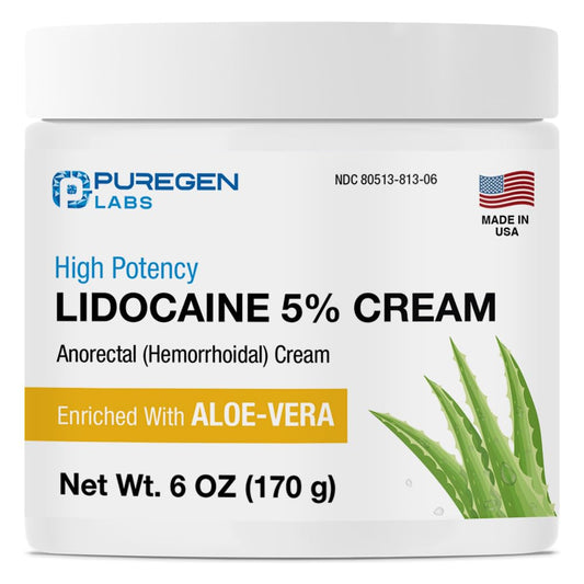 Puregen Labs 5% Lidocaine Numbing Cream - Maximum Strength