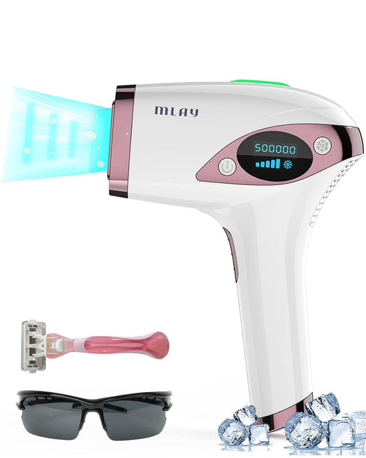 IPL Hair Removal for Women/Men, 15.5J High Energy IPL Hair Removal Device with Painless Ice Cooling on Facial Legs Bikini Line with Razor & Goggles, IPL Hair Remover Device - Rose Gold