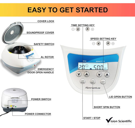 VS-TC-SPINPLUS-8 Digital Bench-Top Centrifuge | 400-5000Rpm (Max. 3074Xg) | LCD Display | Capacity: 8 X 15Ml