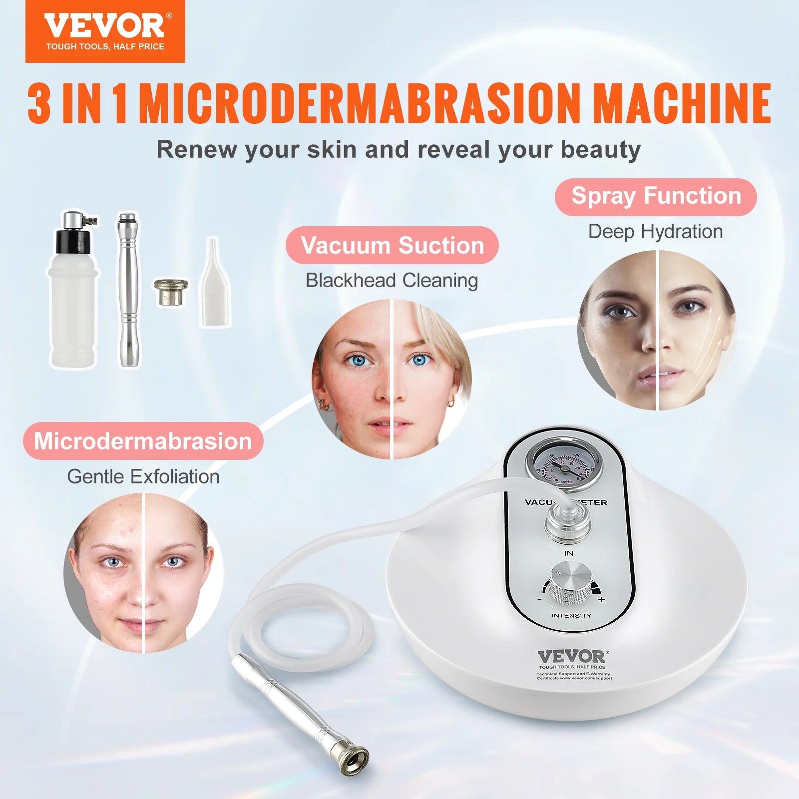 3 in 1 Diamond Microdermabrasion Machine, Professional Microdermabrasion Device with Vacuum Spray, Beauty Facial Skin Care Dermabrasion Equipment for Salon Personal Home Use